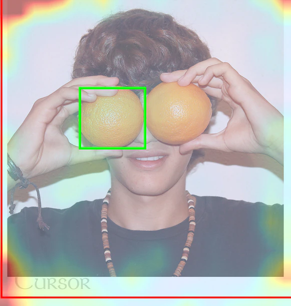 Attention and prediction after masking Visual Retrieval Heads for the orange grounding example.