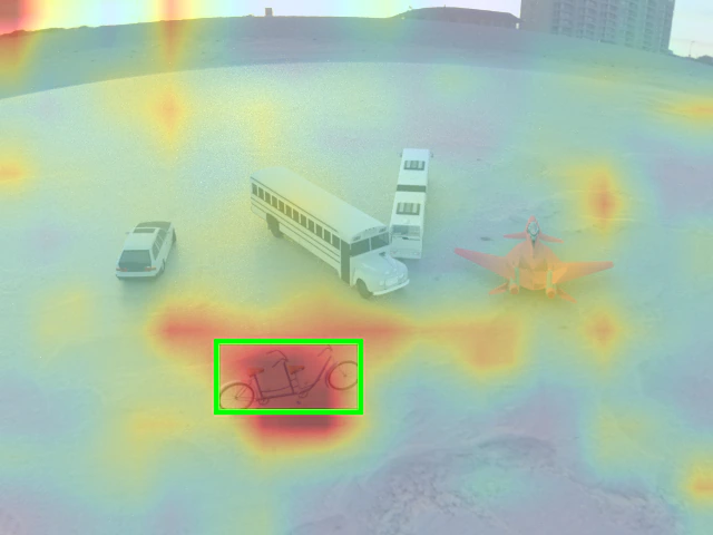 Attention after masking Visual Retrieval Heads for the bicycle-color question.
